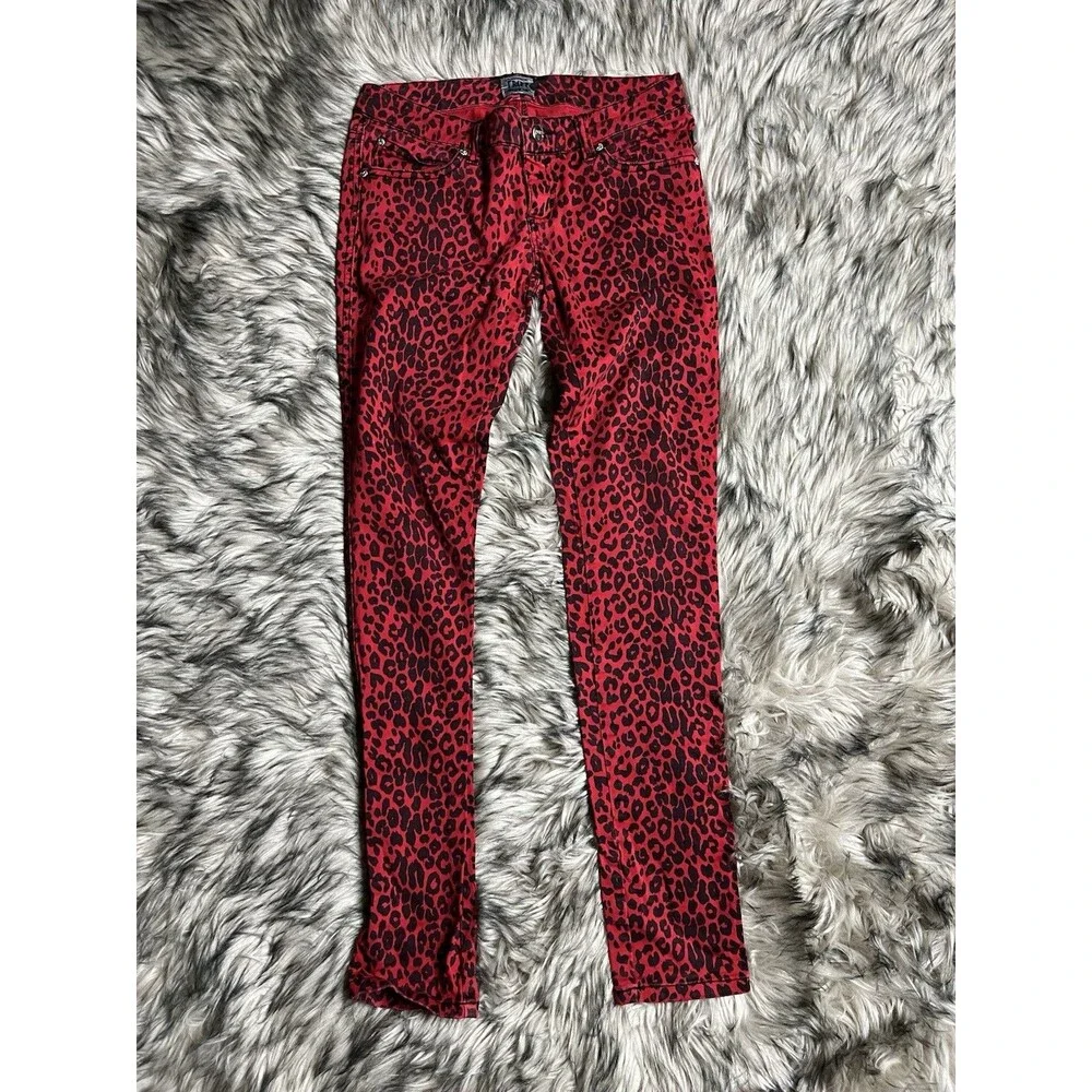 TRIPP NYC Red Leopard Print Skinny Jeans Punk Grunge Style Size 7 Women